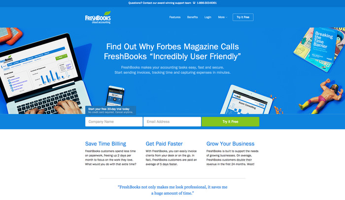 FreshBooks Homepage detail