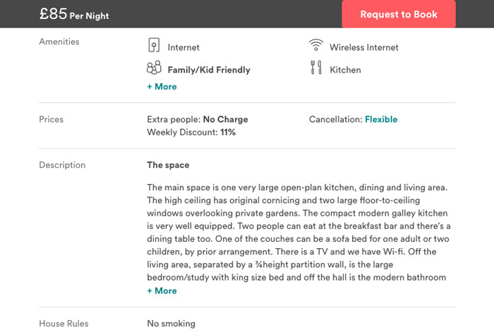 A screenshot of the Airbnb apartment detail page showing a prominent call to action