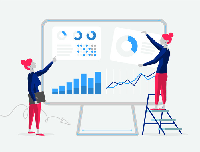Two women making changes to an SEO plan.
